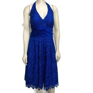 Aidan Mattox 14 Sapphire Blue Lace Halter Dress